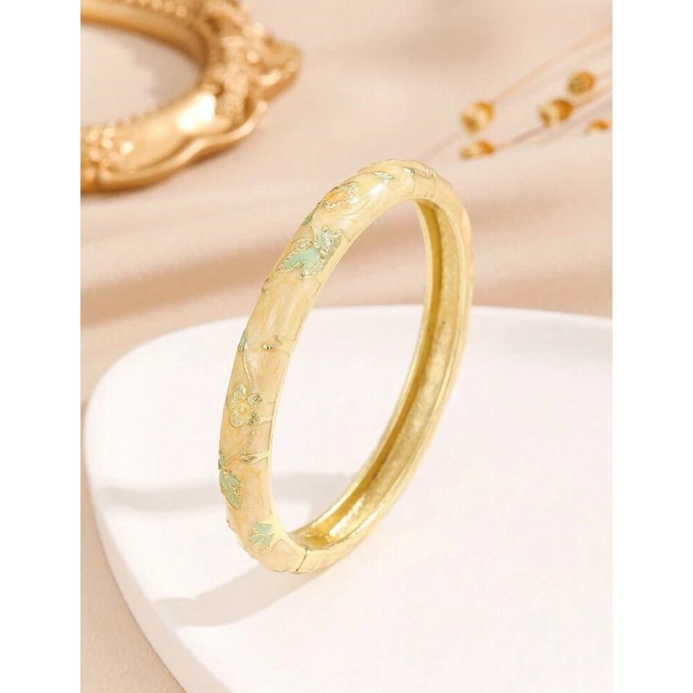 Novelty Yellow Floral Cloisonne Bead & Gilded Women's Bracelet, Daily Gift